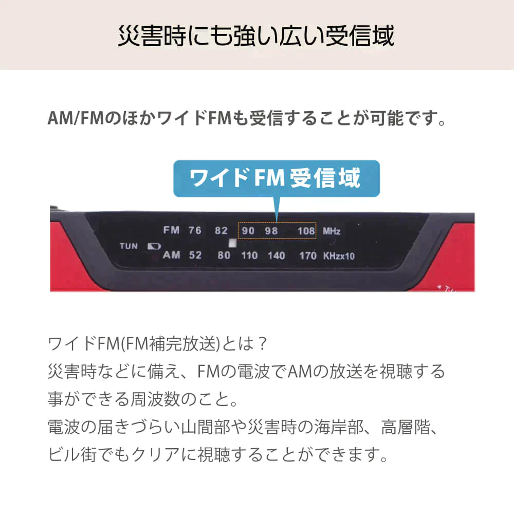 【非公開】多機能防災ラジオライト【10年保存電池付き】レッド