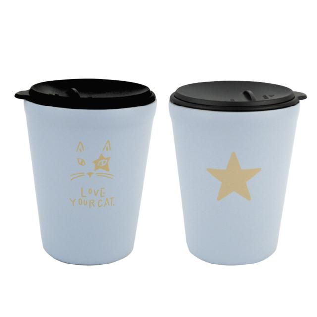 【STAR.ブルー・タンブラー】 タンブラー 保温 保冷 蓋付き 通販 おしゃれ ふた付き ステンレス かわいい サーモタンブラー 猫 ねこ ネコ コーヒー 紅茶 通勤 オフィス 手書き風 イラスト 女性 女の子 ギフト 贈り物