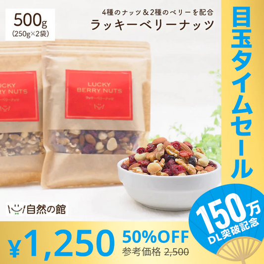 【超シェア買い祭】500g 2種のベリー入りミックスナッツ『ラッキーベリーナッツ 』 (250g×2)無塩 ナッツ くるみ カシューナッツ アーモンド クランベリー ワイルドブルーベリー 送料無料