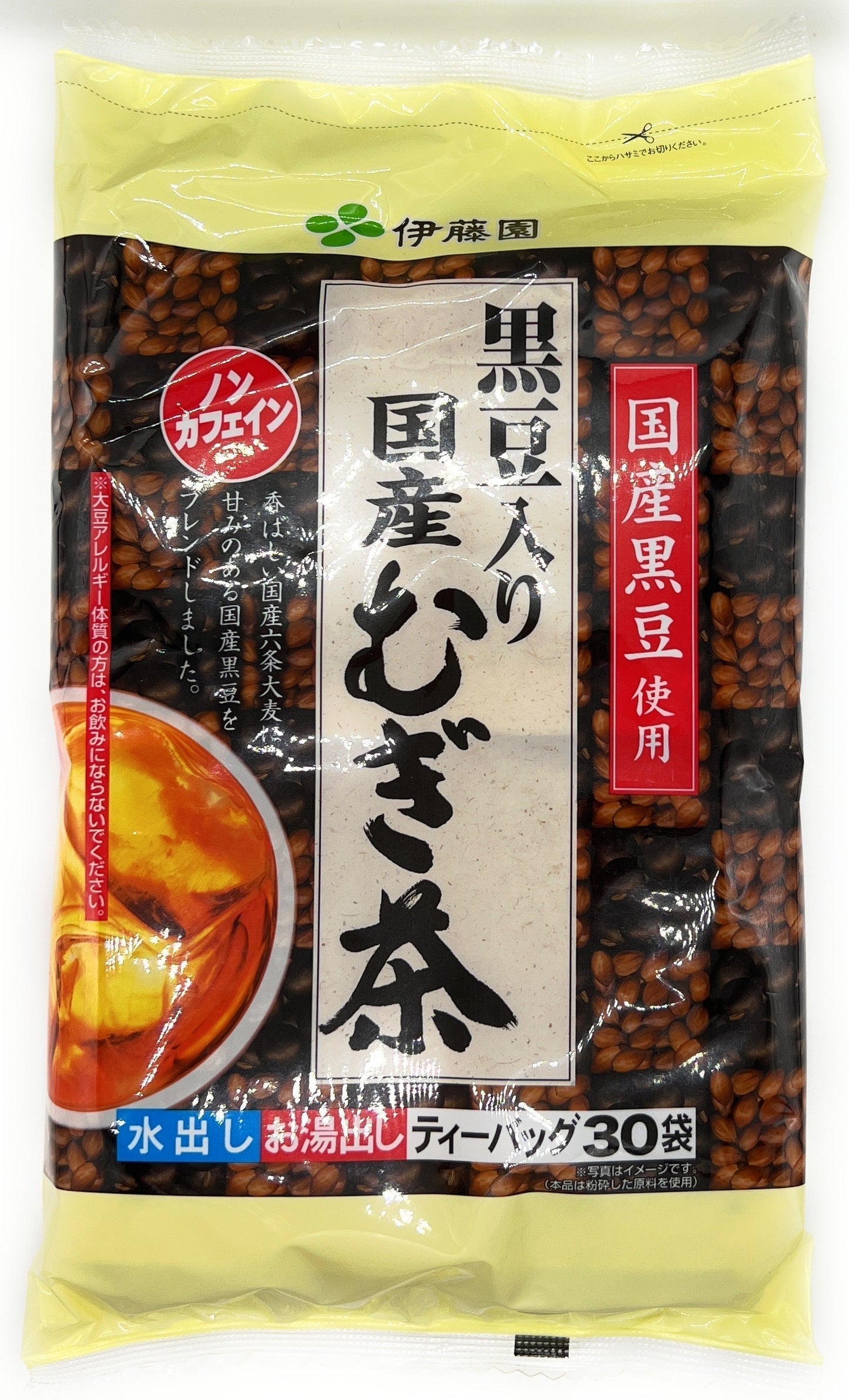 【水出し可】伊藤園 黒豆入り 国産 むぎ茶 ティーバッグ 30袋 ノンカフェイン 麦茶