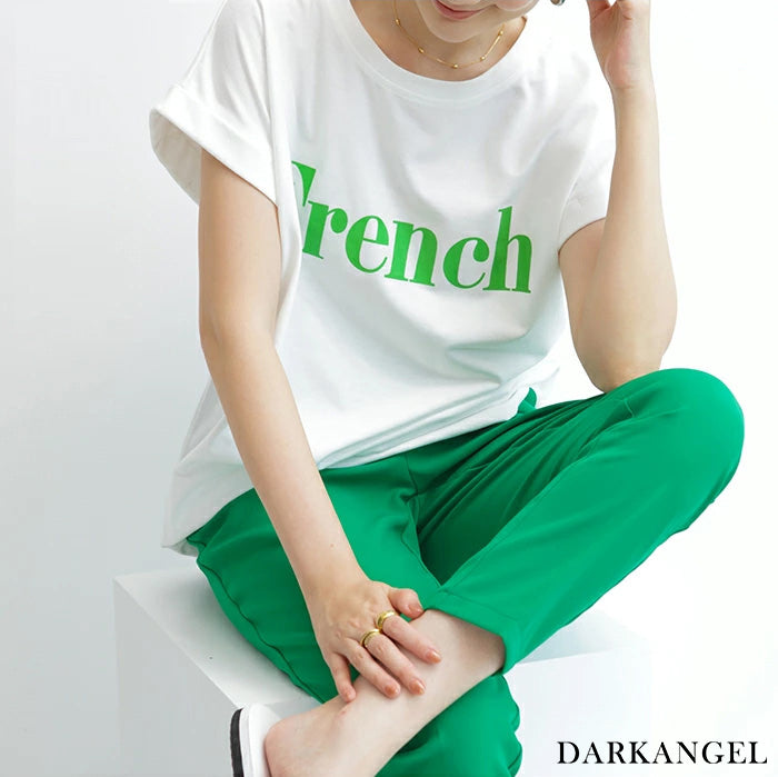 【超得ハイパーSALE】オーバーサイズロゴT（French/ホワイト×グリーン/FREEサイズ）
