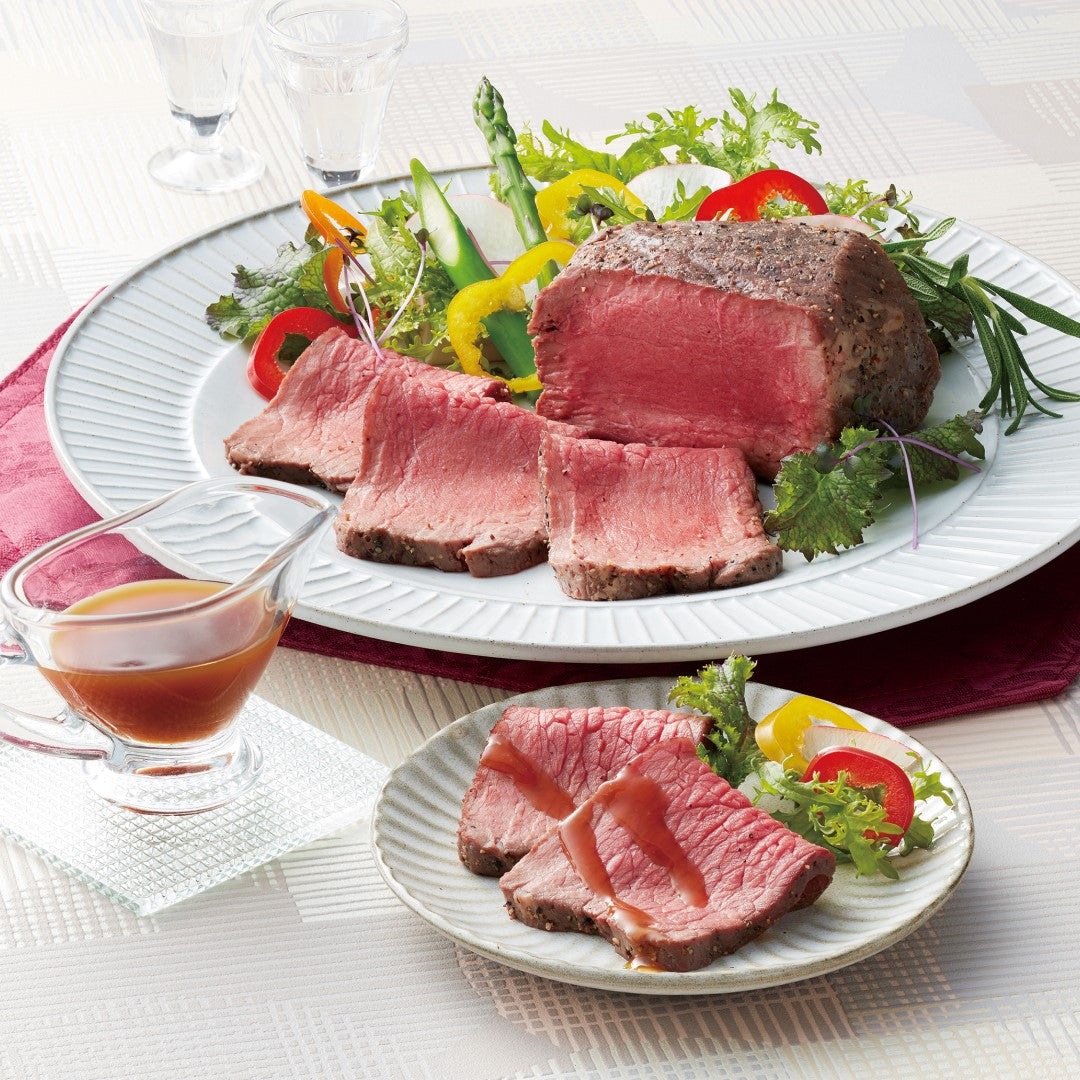 【レストラン大宮】 ローストビーフ（オーストラリア産牛ローストビーフ400g、グレイビーソース30g×2袋） 東京 浅草 ローストビーフ ブロック 牛肉 オーストラリア産 グレイビーソース もも肉 スライス 特製 シェフ 老舗 洋食店 ギフト 冷凍 惣菜 人気 おすすめ ※代引不可