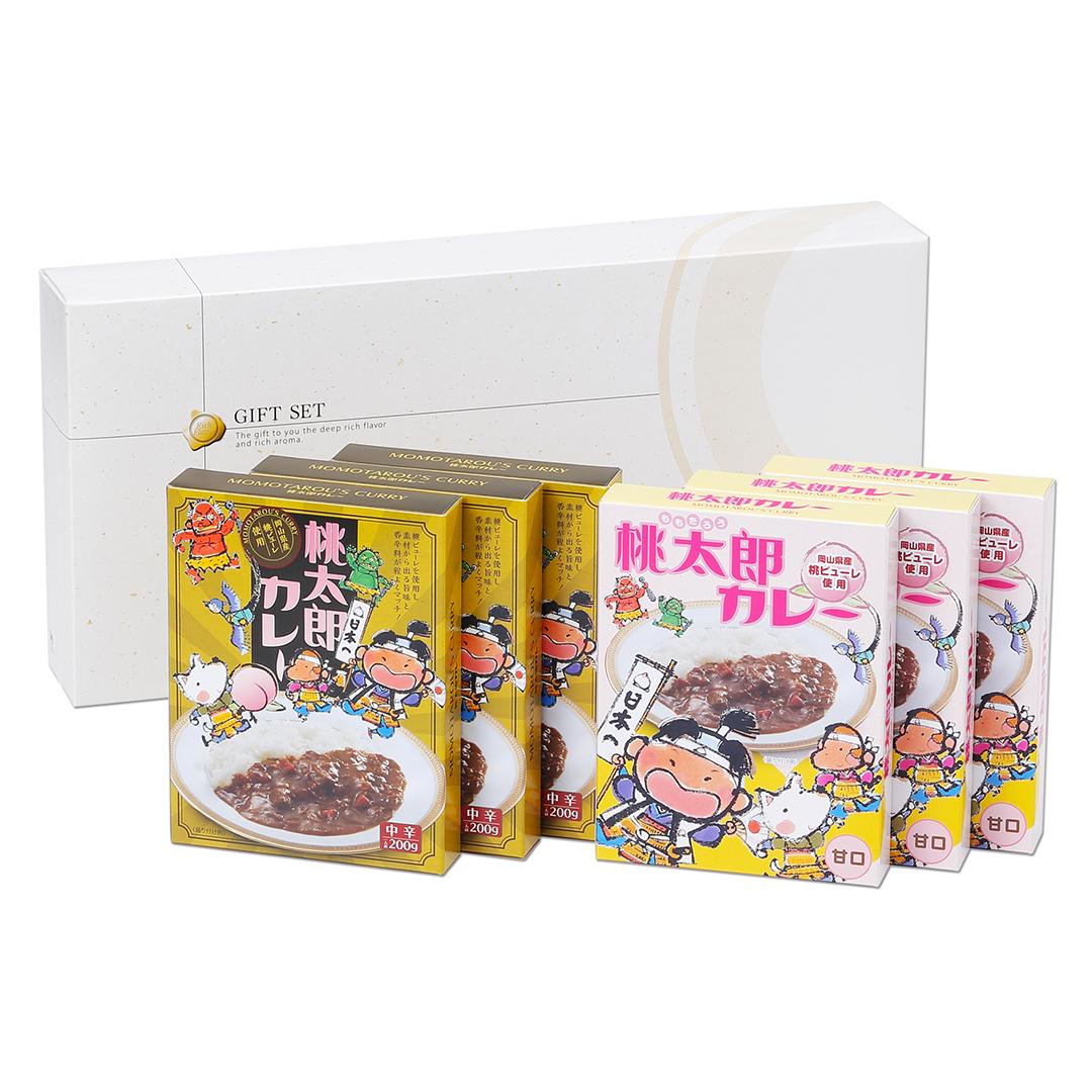 桃太郎カレー甘口・中辛（6P） 桃太郎カレー 甘口 中辛 辛口 桃太郎 もも 岡山 やみつき カレー ビーフカレー 香辛料 隠し味 レトルト パウチ 惣菜 ギフト グルメ プレゼント お取り寄せ 人気 おすすめ ランキング ※代引不可