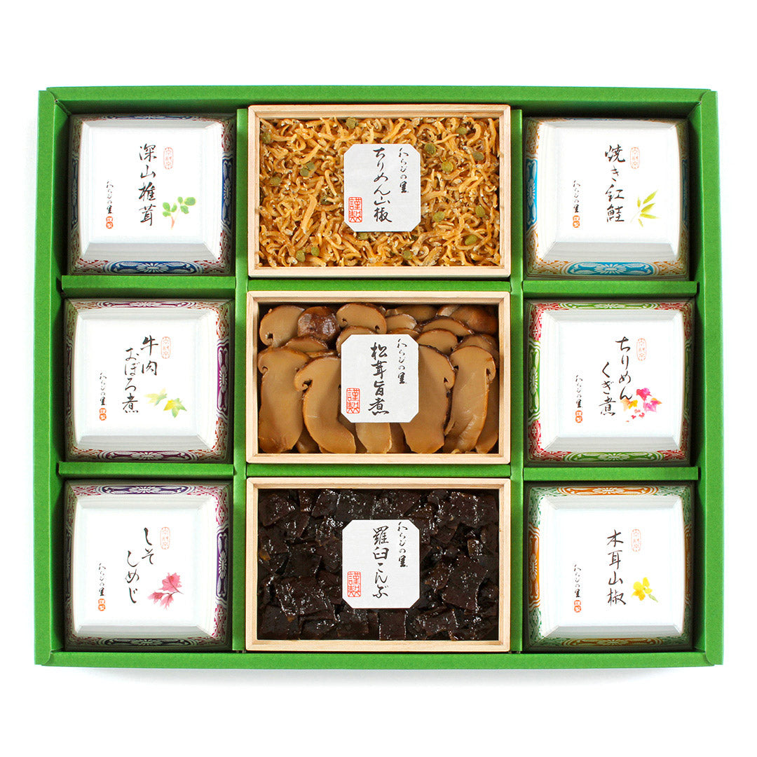 京・料亭 「わらびの里」お取り合せ ちりめん山椒 松茸旨煮 羅臼こんぶ 焼き紅鮭 牛肉おぼろ煮 木耳山椒 ちりめんくぎ煮 深山椎茸 しそしめじ わらびの里 監修 グルメ ギフト お取り寄せ 詰め合わ 人気 おすすめ ランキング ※代引不可