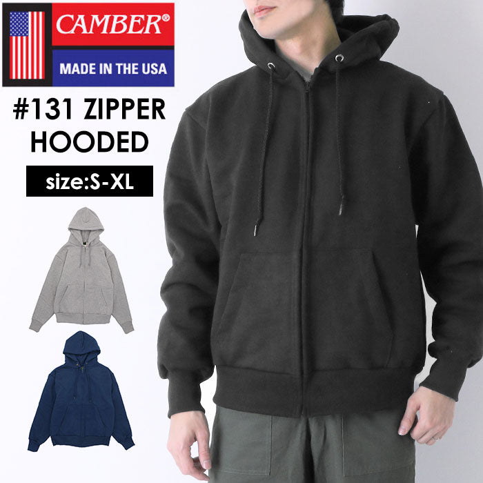 【Black・サイズM】 camber パーカー 通販 キャンバー スウェット 131 ジッパー フーデッド #131 HEAVYWEIGHT ZIPPER HOODED 12.5oz 裏地 6.5oz ヘビーウェイト フード 無地 厚手 シンプル カジュアル