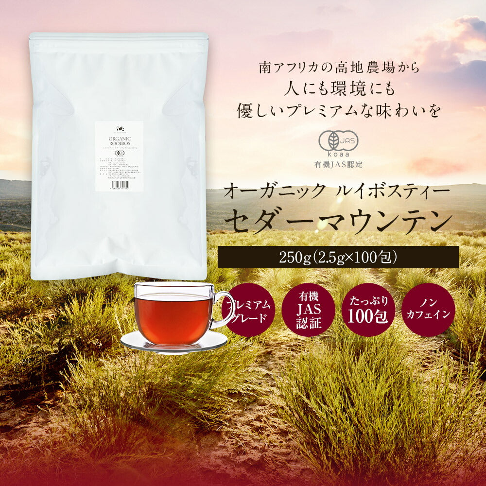 オーガニック ルイボスティー セダーマウンテン ティーバッグ 100包  【送料無料】有機JAS メガ盛り ノンカフェイン 妊活 お茶 ハーブティー ルイボス ルイボス茶 紅茶 温活 マタニティ 100個入り ティーパック【エコ得リリースSALE】