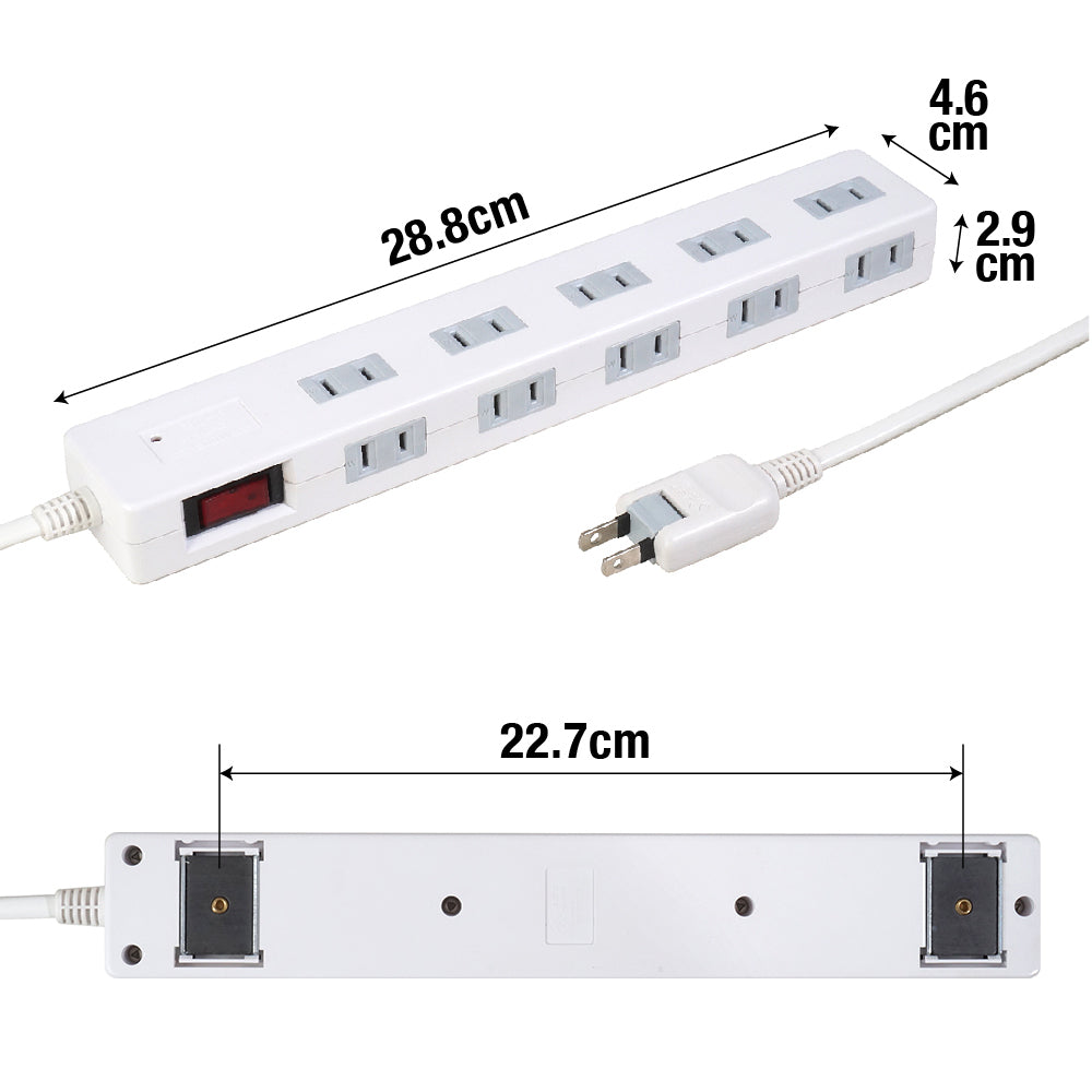 マグネット付 電源タップ コンセント10個口 1m 18ヵ月保証 雷ガード ブレーカー 一括集中スイッチ テレワーク タコ足 コンセントタップ 延長コード【ホワイト】