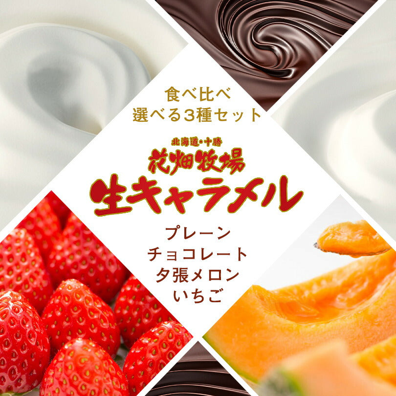 花畑牧場　生キャラメル8粒 選べる3種セット 送料無料 北海道産 スイーツ 手造り とろける プレゼント 贈り物 お土産 手土産 ギフト モンドセレクション受賞 送料込