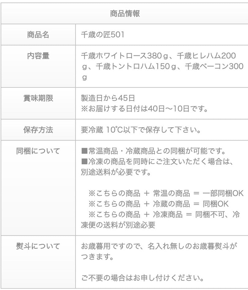 北海道千歳ハム 千歳の匠 501 ギフトセット ハム ベーコン 詰め合わせ お中元 御中元 お盆 帰省 お歳暮 御歳暮 お正月 年末年始 贈り物 ギフト 北海道