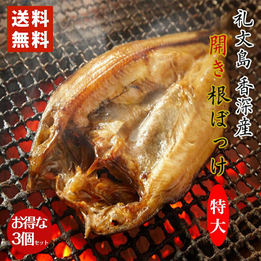特大 開き根ぼっけ 500ｇ ×3個セット 香深産 送料無料 北海道 礼文島 干物 北海道産 お土産 プレゼント ギフト 送料込 ホッケ ほっけ