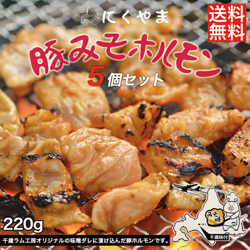 4000円ポッキリ 豚みそホルモン 220g ×5袋セット 送料無料 千歳ラム工房 北海道  焼肉 BBQ バーべキュー ホルモン みそ 味噌 お土産 プレゼント ギフト お取り寄せ 肉の山本