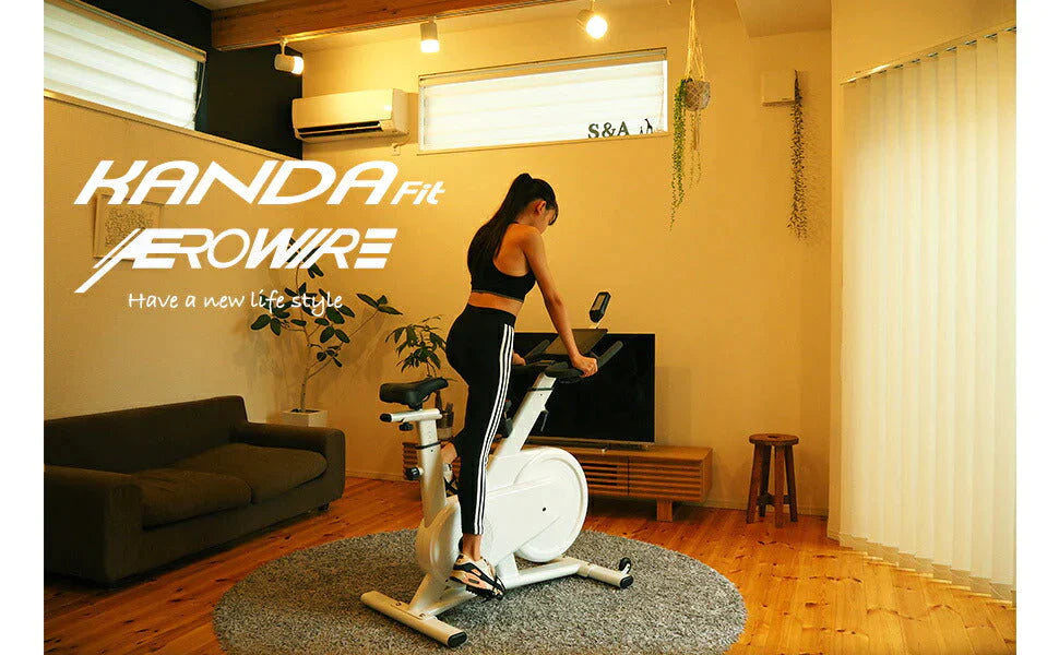 KANDA Fit AEROWIRE スピンバイク フィットネス◆ホワイト◆最新式コンピュータ搭載 本格トレーニング ダイエット フィットネスバイク