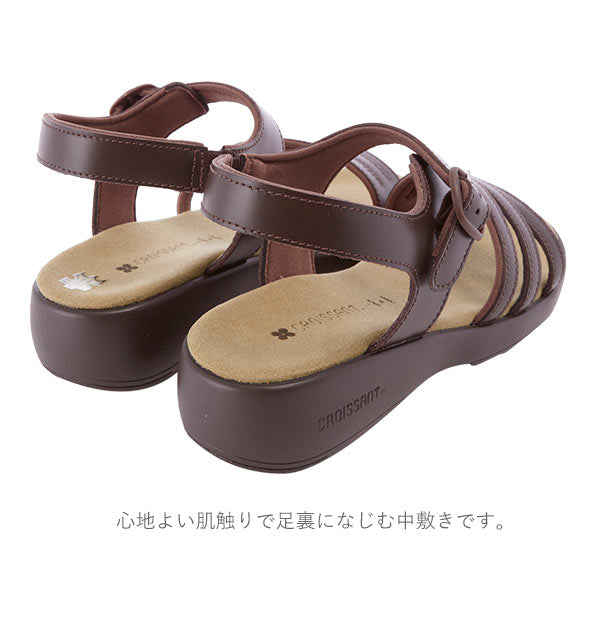 【ダークブラウン・L(約23.5-約24cm)】 サンダル レディース 履きやすい 通販 歩きやすい おしゃれ オフィス ブランド クロワッサン CROISSANT 春夏 ローヒール コンフォートサンダル レディースサンダル 大人 かわいい