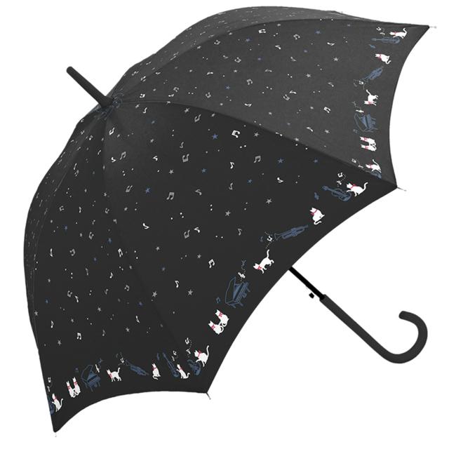 【キャットコンサートBK・長傘58cm】 傘 レディース ジャンプ 通販 長傘 可愛い 58cm グラスファイバー骨 丈夫 折れにくい おしゃれ シンプル 大人 かわいい 通学 通勤 ジャンプ傘 高校 中学 女性 女子 crux クラックス