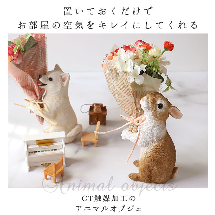 【チワワシロ・ブーケ】 花 ギフト 通販 ブーケ 造花 ct触媒 エアクリーナー 抗菌 消臭 空気清浄 ミニョン フラワーギフト インテリア 置物 雑貨 敬老の日 母の日 父の日 プレゼント プチギフト 丸和貿易