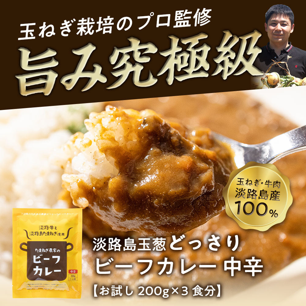【タイムセール】２００g×３個 淡路島たまねぎと淡路牛のカレー（中辛）