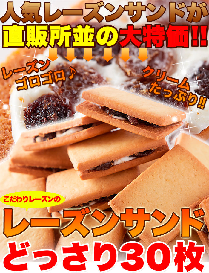 レーズンサンド 30個 個包装 洋菓子 クッキー レーズン 焼菓子 お菓子 おやつ スイーツ 土産 高級 徳用 どっさり 大容量