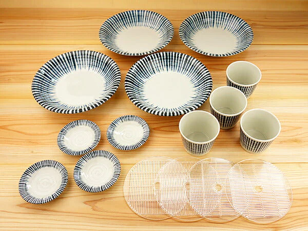 そば食器 セット 16アイテム 4人分 ざるそば 日本製 美濃焼 千段十草 和食器 おしゃれ ネイビー そば猪口 すのこ 大皿 小皿 お得 蕎麦セット ソバセット