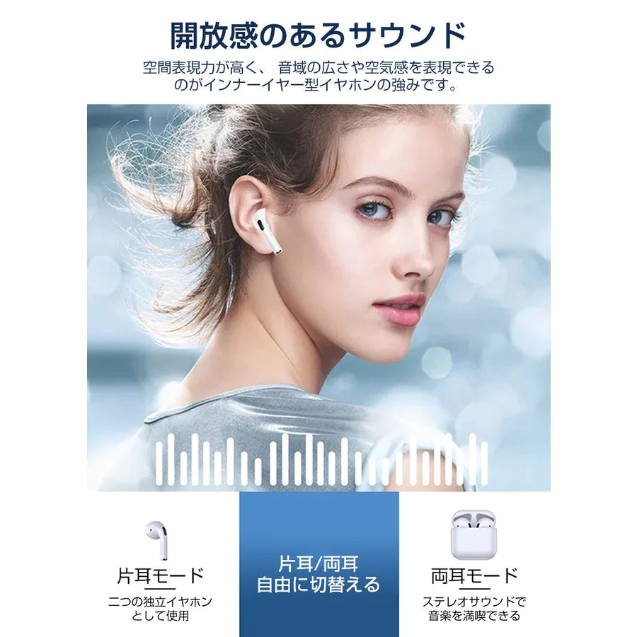 【高音質】ワイヤレスイヤホン Bluetooth 5.2 ブルートゥースイヤホン インナーイヤー型 タッチ式 左右分離型 低遅延 片耳 両耳 防水 Siri対応 iPhone ipad Android【ゲリラセール】