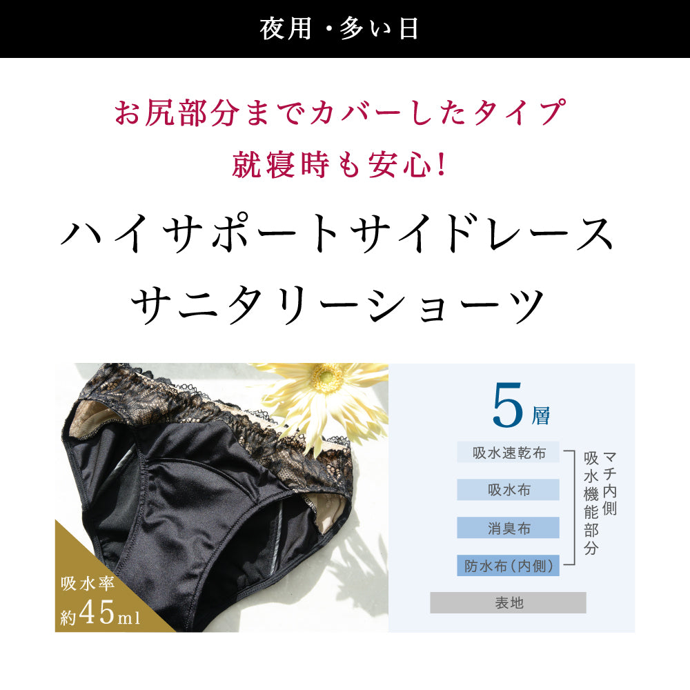 【L】ハイサポート サイドレース サニタリー ショーツ 産婦人科医監修 MediCouture メディクチュール 黒 送料無料【シェア買いなら5440円！】