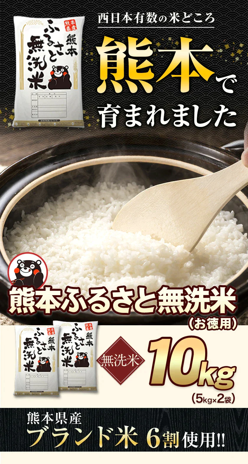 【ご新規さんとシェア買い】無洗米 10kg (5kg ×2袋) 熊本県産 令和4年産 ひのひかり 6割使用 コメ 精米 白米 熊本ふるさと無洗米【リピート】《7-14営業以内に出荷予定(土日祝日除く)》