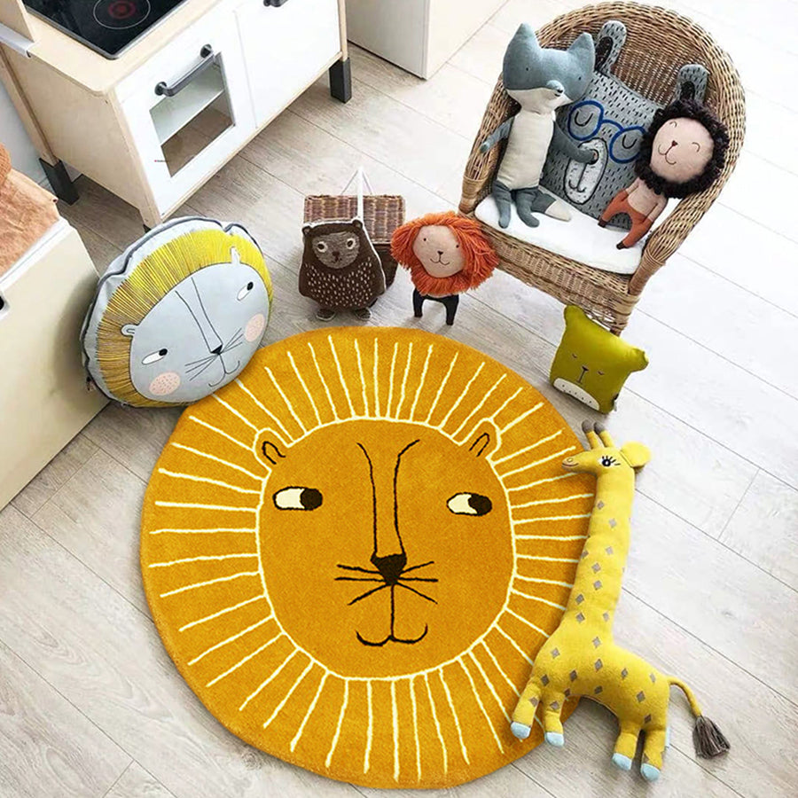 円形ラグ 80cm　ライオン