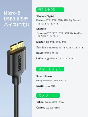 [UGREEN] USBケーブル Micro B to USB 3.0 A