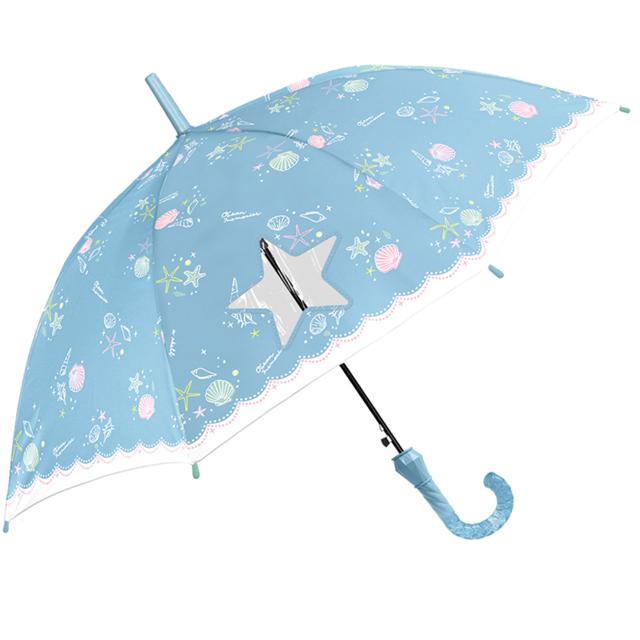 【OCEAN(BL)・窓付き傘】 キッズ 傘 女の子 かわいい 通販 長傘 子供用 55センチ 雨傘 おしゃれ 55cm ジャンプ 小学生 小学校 中学校 通学 透明窓付き ユニコーン 持ちやすい 滑りにくい プレセント ギフト 入学