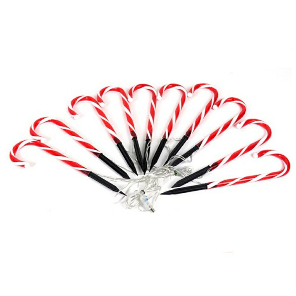 クリスマス LED キャンディースティック 10ピースセット USBタイプ 赤い杖 花壇を照らす ガーデンピック ガーデンスティック ガーデンライト LEDライト ガーデニングピック 庭 飾り 刺す クリスマス装飾 クリスマスパーティー