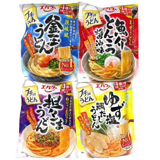 【4種類セット】エバラ プチッとうどん 釜玉うどん 魚介とんこつ醤油味 担々ごまうどん ゆず塩鯛だしうどん ※