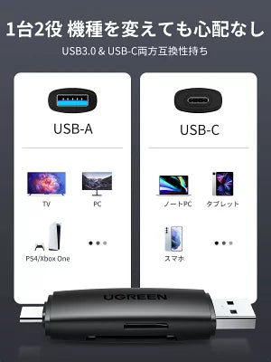 [UGREEN] 2-in-1 SDカードリーダー USB3.0 & USB Type-C OTG対応
