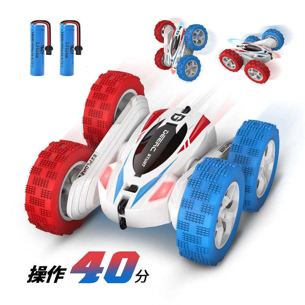 DEERC ラジコンカー 初心者 子供 オフロード 人気 オススメ スタントカー 子供向け RCカー リモコンカー 室内 360度回転 両面走行 四輪駆動 車おもちゃ バッテリー2個付き 40分間走れ 2.4Ghz無線操作 おもちゃ プレゼント ギフト 贈り物 送料無料 DE35