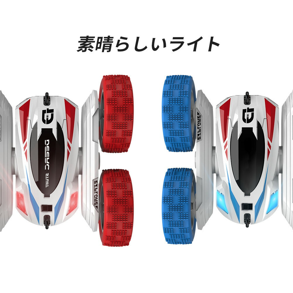 DEERC ラジコンカー 初心者 子供 オフロード 人気 オススメ スタントカー 子供向け RCカー リモコンカー 室内 360度回転 両面走行 四輪駆動 車おもちゃ バッテリー2個付き 40分間走れ 2.4Ghz無線操作 おもちゃ プレゼント ギフト 贈り物 送料無料 DE35