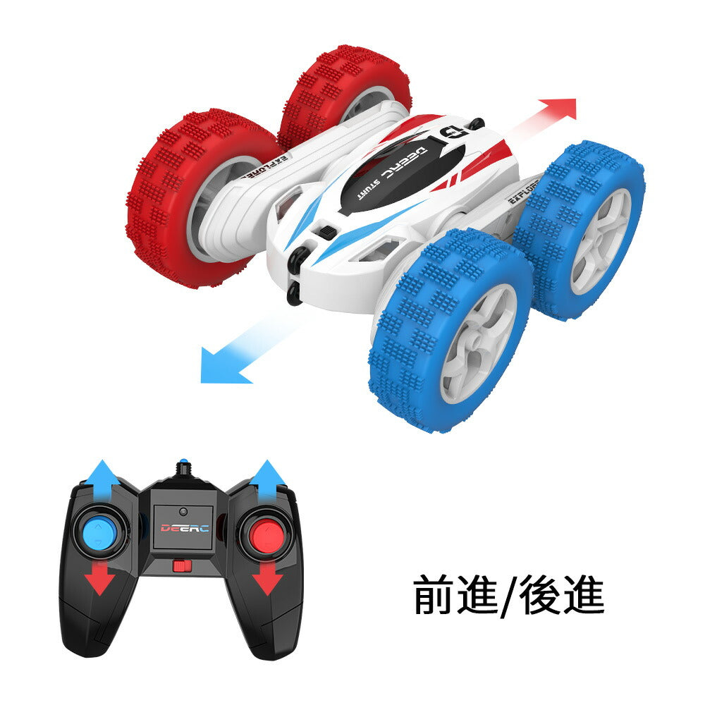 DEERC ラジコンカー 初心者 子供 オフロード 人気 オススメ スタントカー 子供向け RCカー リモコンカー 室内 360度回転 両面走行 四輪駆動 車おもちゃ バッテリー2個付き 40分間走れ 2.4Ghz無線操作 おもちゃ プレゼント ギフト 贈り物 送料無料 DE35