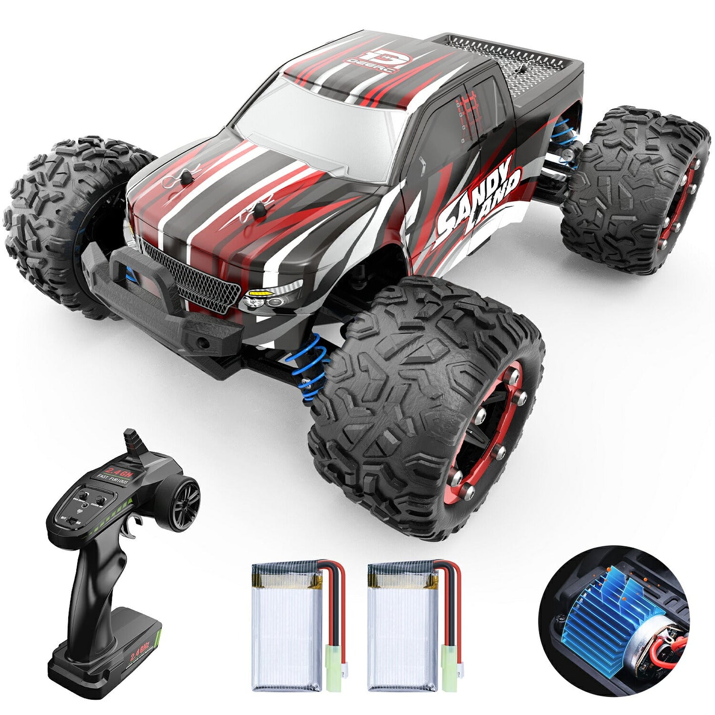 DEERC ラジコンカー オフロード おすすめ 速い 4wd 子供 大人 40km/h RCカー 1/18 リモコンカー 2.4Ghz無線操作 四輪駆動 レーシング 40分間走れ バッテリー2個付き 乗り越え抜群 ラジコン おもちゃ 子ども 贈り物プレゼント 送料無料 9300