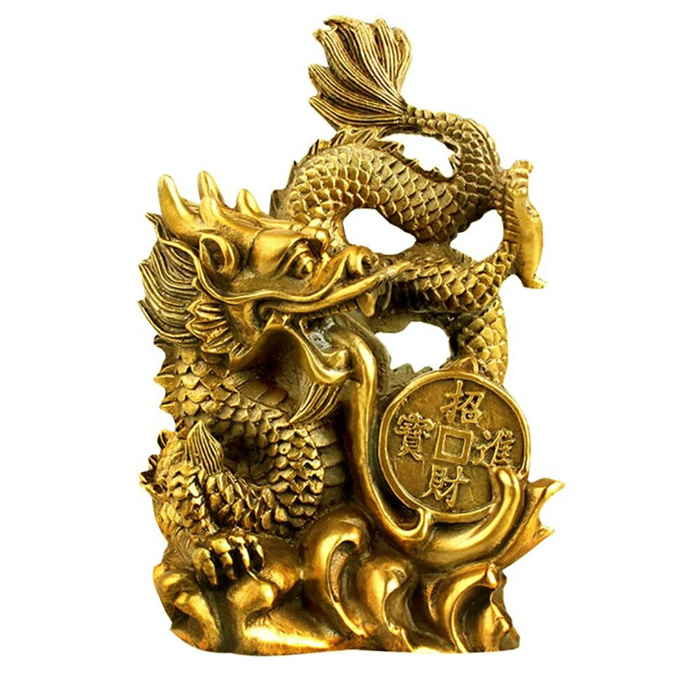 置物 龍 古銭 古錢 五本爪 龍 竜 真鍮 ブロンズゴールド 龍の置物 ドラゴン 置物 風水 アイテム パワースポット 真鍮 開運 金運 財産運 出世運 恋愛運 幸福 成功 プレゼント 贈り物 開運厄除 祈願成就 厳重 金運上昇 運気上昇インテリア