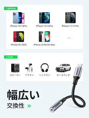 [UGREEN] Lightning端子 ⇔ 3.5mmイヤホンジャック 変換アダプタ