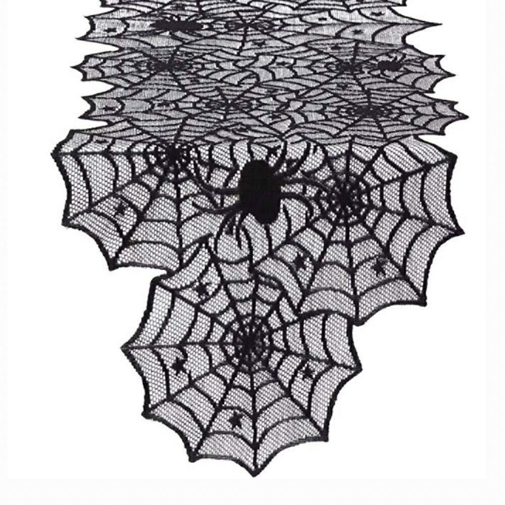 ハロウィン テーブルクロス 蜘蛛の巣 テーブルランナー レース くも クモ スパイダー ブラック 黒 ホラー リアル 本格的 誕生日 飾り付け 室内 クリスマス 怖い 恐怖 渋い かわいい Xmas Christmas 豪華 華やか おしゃれ