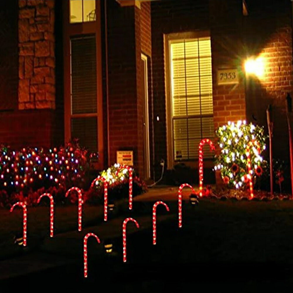 クリスマス LED キャンディースティック 10ピースセット USBタイプ 赤い杖 花壇を照らす ガーデンピック ガーデンスティック ガーデンライト LEDライト ガーデニングピック 庭 飾り 刺す クリスマス装飾 クリスマスパーティー