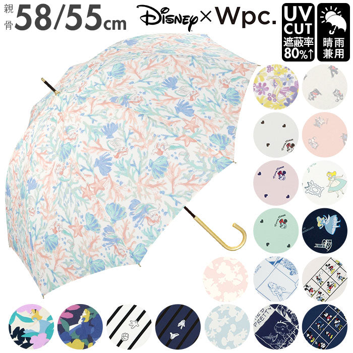 【ネイビー・ミッキー＆ミニーパネル】 ディズニー 傘 大人 wpc 通販 レディース 晴雨兼用 おしゃれ ブランド UVカット 撥水 はっ水 8本骨 雨傘 通勤 通学 58cm 58センチ 55cm 55センチ Wpc. ダブリュピーシー DS03 DS04 DS05