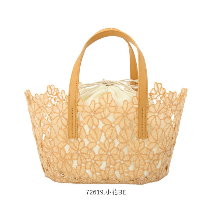 【72618.大花WH】 ハンドバッグ レディース 通販 トートバッグ 小さめ レースバッグ 大花 S DRAWER PLUS ドロワープラス 軽量 レース おしゃれ 大人 かわいい 巾着 ミニバッグ 花柄 ガーリー シンプル 上品