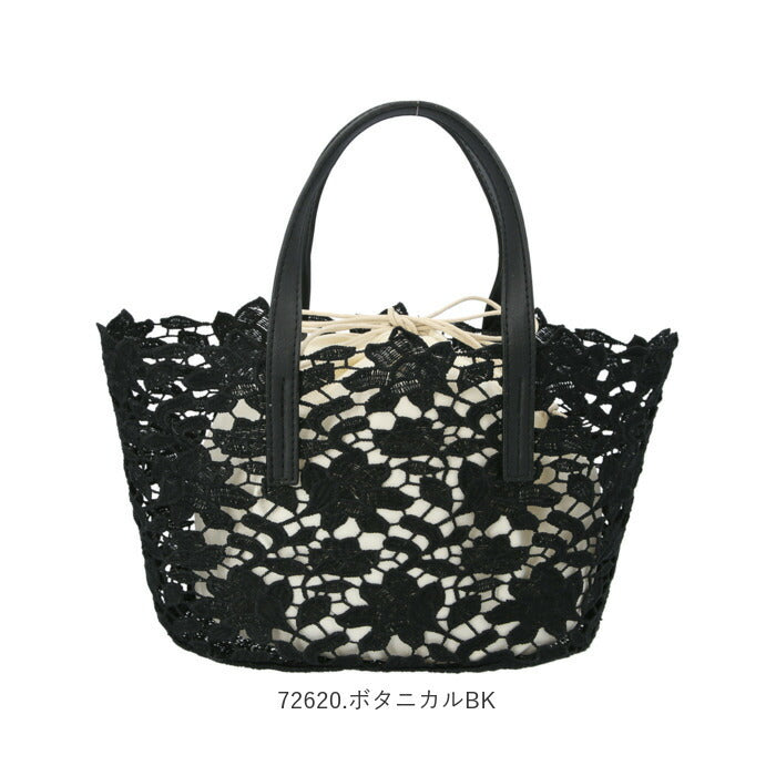 【72618.大花WH】 ハンドバッグ レディース 通販 トートバッグ 小さめ レースバッグ 大花 S DRAWER PLUS ドロワープラス 軽量 レース おしゃれ 大人 かわいい 巾着 ミニバッグ 花柄 ガーリー シンプル 上品