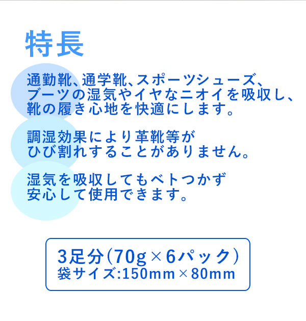 【70g×6パック】 靴用消臭剤 DRY NOW ドライナウ  通販 靴用 除湿剤 70g 6パック 3足分 靴専用 脱臭 乾燥 ニオイ対策 繰り返し 運動靴 ブーツ レディース メンズ キッズ 活性炭 シリカゲル 消臭 調湿