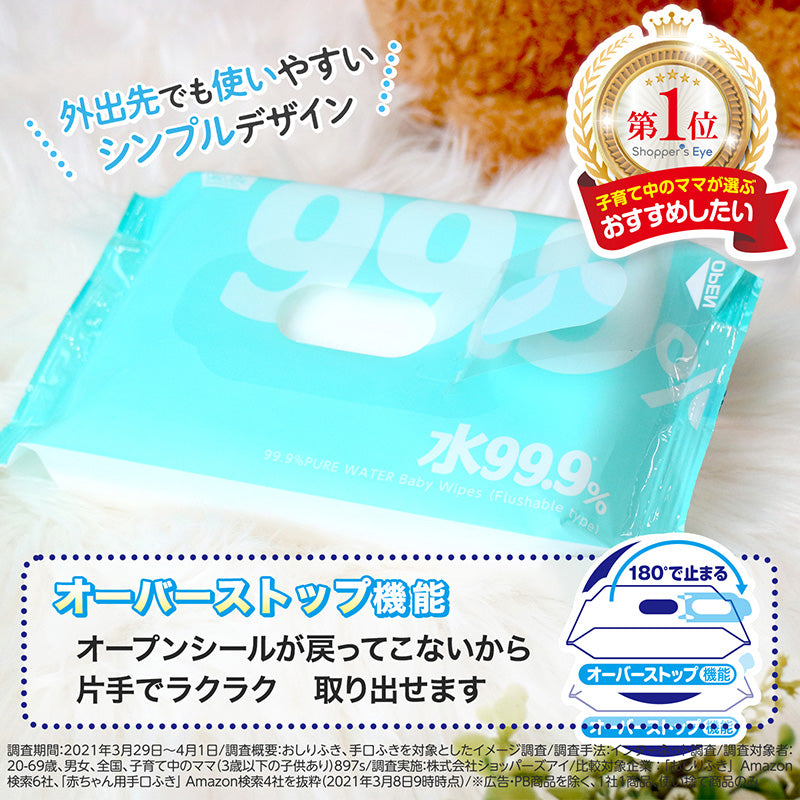 純水9.9％ ベビー用 流せる おしりふき 60枚×15個 (900枚)【限りなく水に近く肌にやさしい】日本製