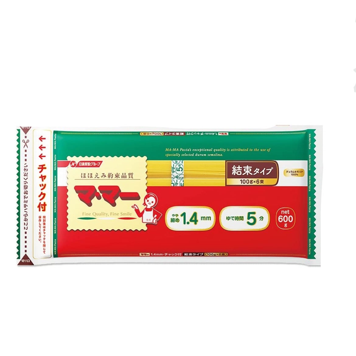 ママー チャック付結束スパゲティ パスタ 1.4mm 600g 日清製粉ウェルナ マ･マー