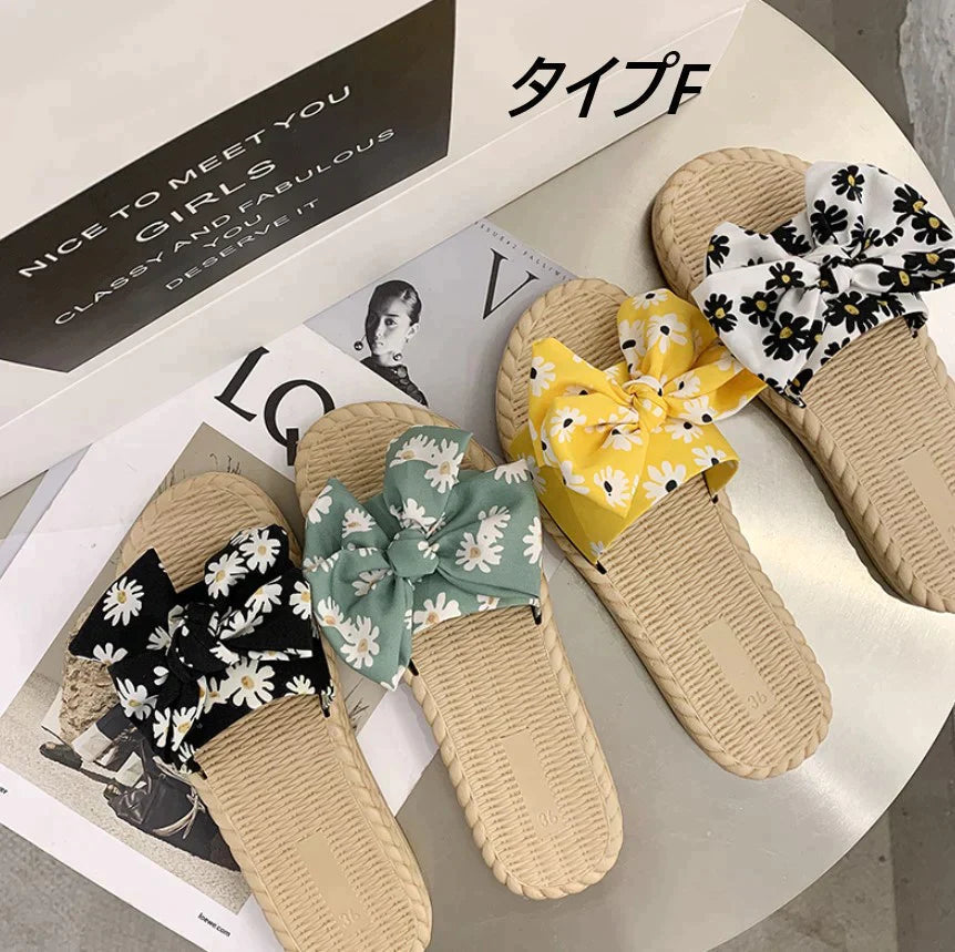 【サイズ：23㎝ブラック】ぺたんこ サンダル サンダル夏 サンダル女 レディース ぺたんこサンダル ペタンコ フラットサンダル かわいい プチプラ 靴 可愛い シューズ おしゃれ 歩きやすい ローヒール 美脚靴 滑り止め ビーチスリッパ花柄