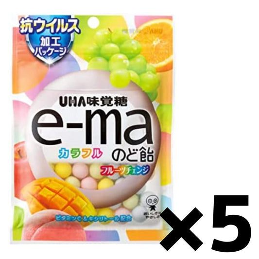 【まとめ買いに！】味覚糖 e-ma のど飴 袋 カラフルフルーツチェンジ 50g×5