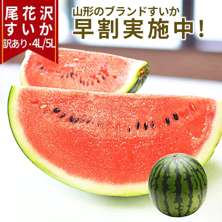 【7月下旬発送】 尾花沢 スイカ 訳あり 1玉 4L 5L（約9kg前後）山形県産 お徳用 ワケあり ワケ待ち 産地直送 キャンプに 海水浴に スイカ割りに ブランド 送料無料 同梱不可 日時指定不可 夏 暑さ対策 食べ物【エコ得】