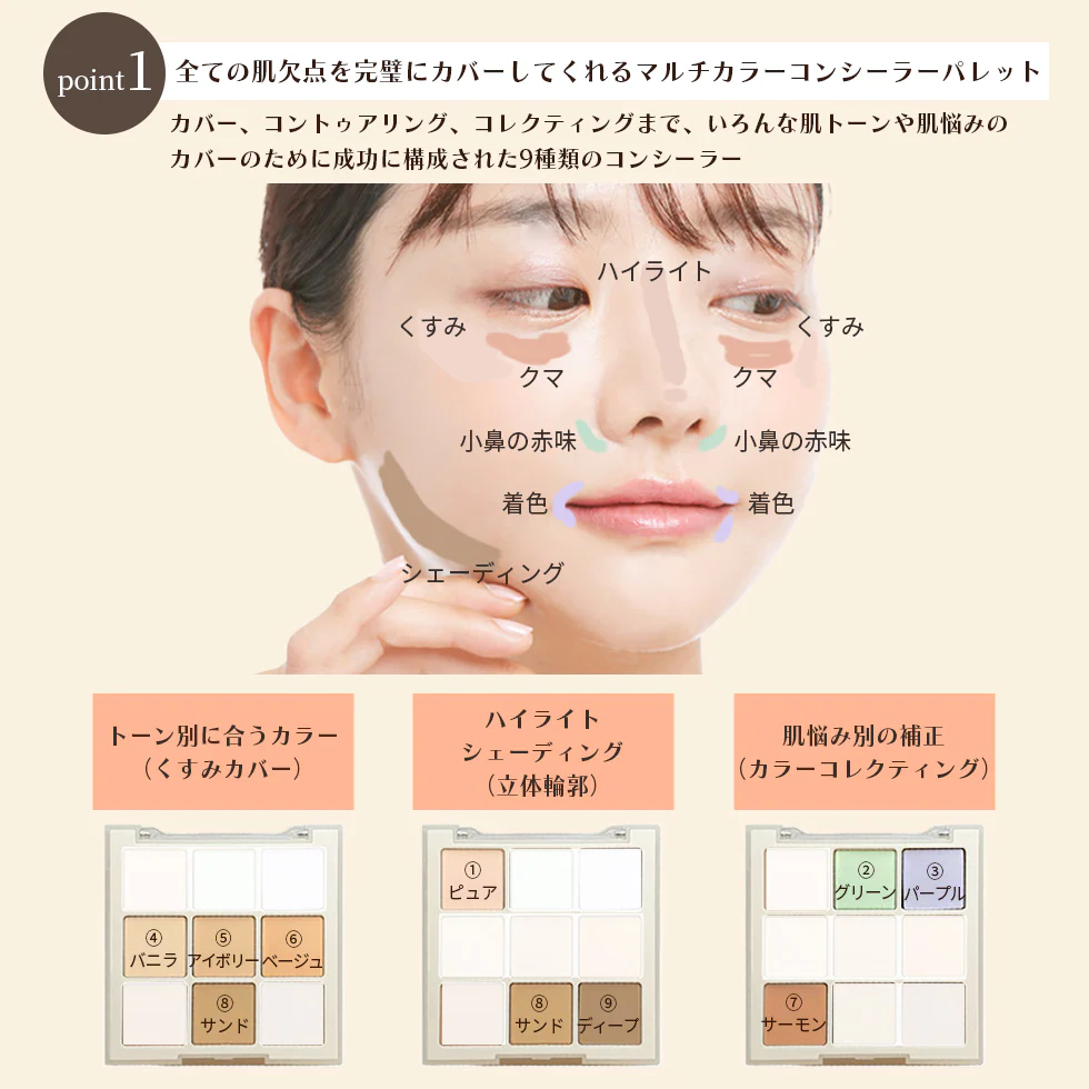デイジーク コンシーラー パレット プロコンシーラーパレット dasique クマ シミ ニキビ跡 赤み くすみ ハイライト シェーディング 9色  韓国 送料無料