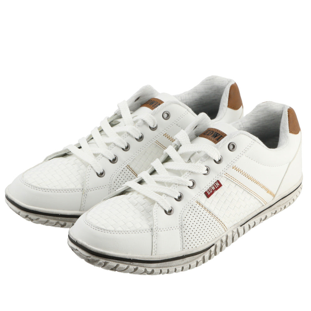 【WHITE・26.5cm】 EDWIN スニーカー メンズ 通販 白 黒 通学 おしゃれ エドウィン 靴 7528 軽量 軽い カップインソール 歩きやすい 疲れにくい シンプル カジュアル ローカット シューズ